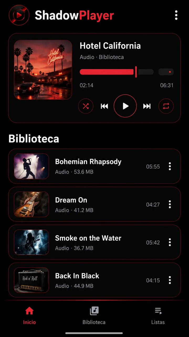 Pantalla de inicio de ShadowPlayer